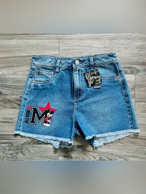 Disney Women's Blue Denim Mickey Star Graphic Shorts